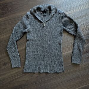 Calvin Klein Jeans Charcoal Ribbed Knit 1/4 Zip Pullover  Sweater 100% Cotton